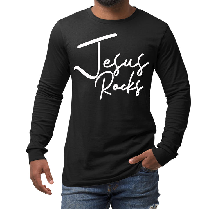 Mens Long Sleeve Graphic T-shirt Jesus Rocks Print - Unisex | T-Shirts | Long