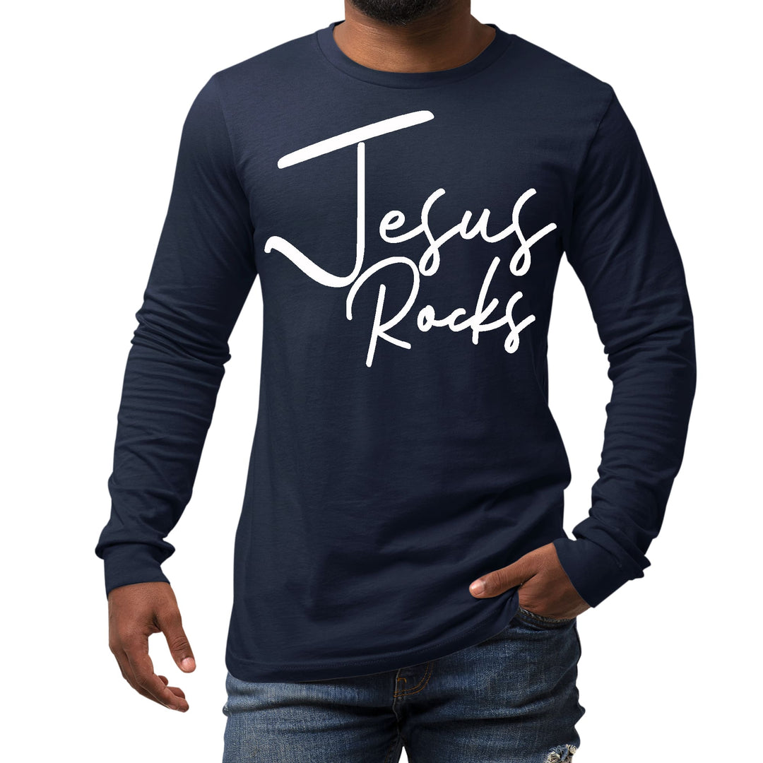 Mens Long Sleeve Graphic T-shirt Jesus Rocks Print - Unisex | T-Shirts | Long