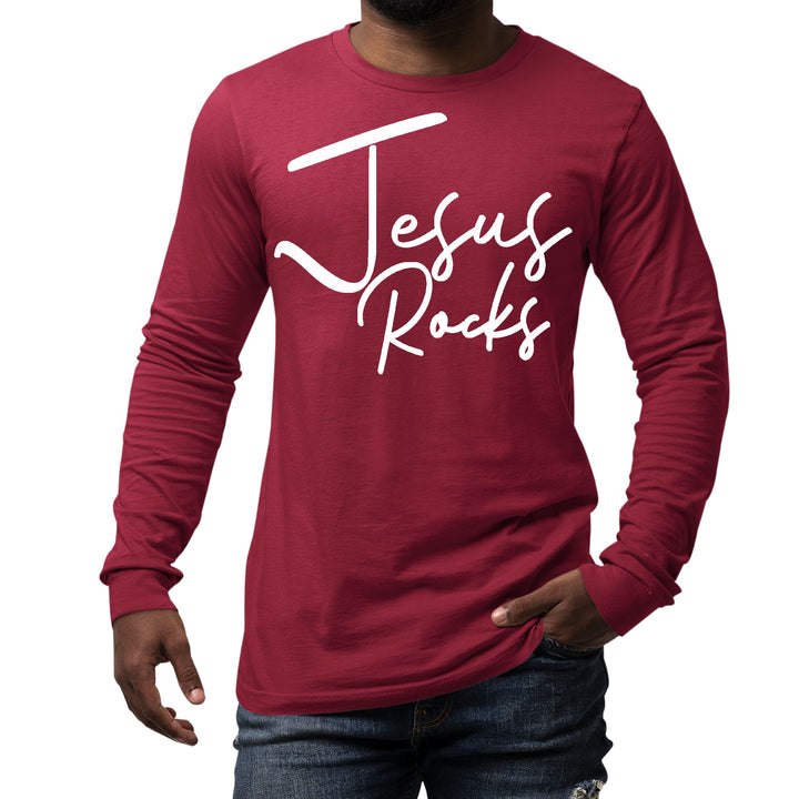 Mens Long Sleeve Graphic T-shirt Jesus Rocks Print - Unisex | T-Shirts | Long