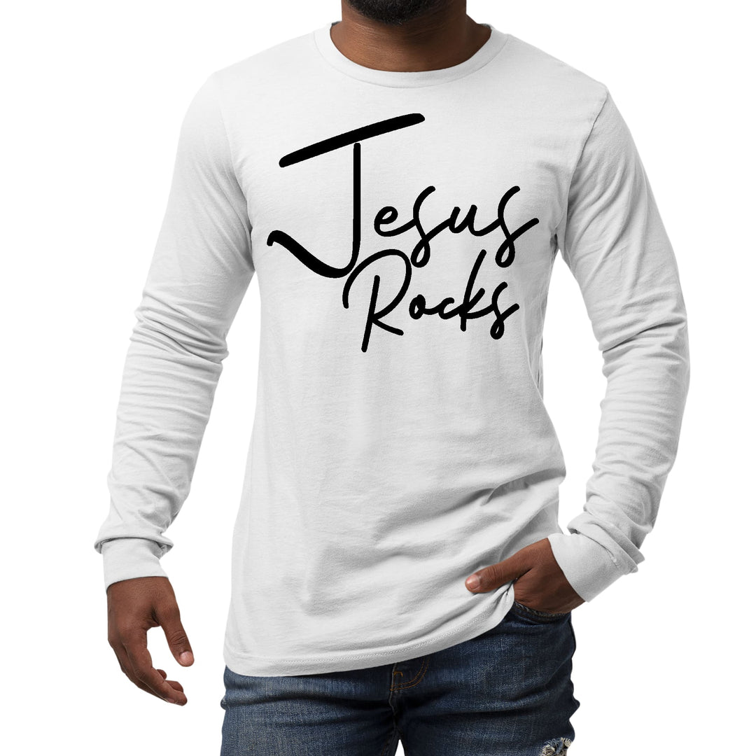 Mens Long Sleeve Graphic T-shirt Jesus Rocks Print - Unisex | T-Shirts | Long