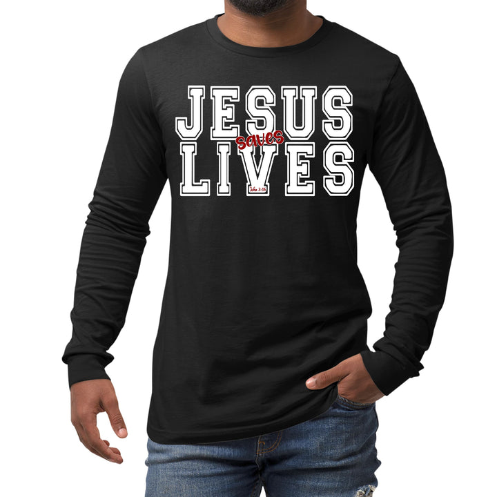 Mens Long Sleeve Graphic T-shirt Jesus Saves Lives White Red - Unisex