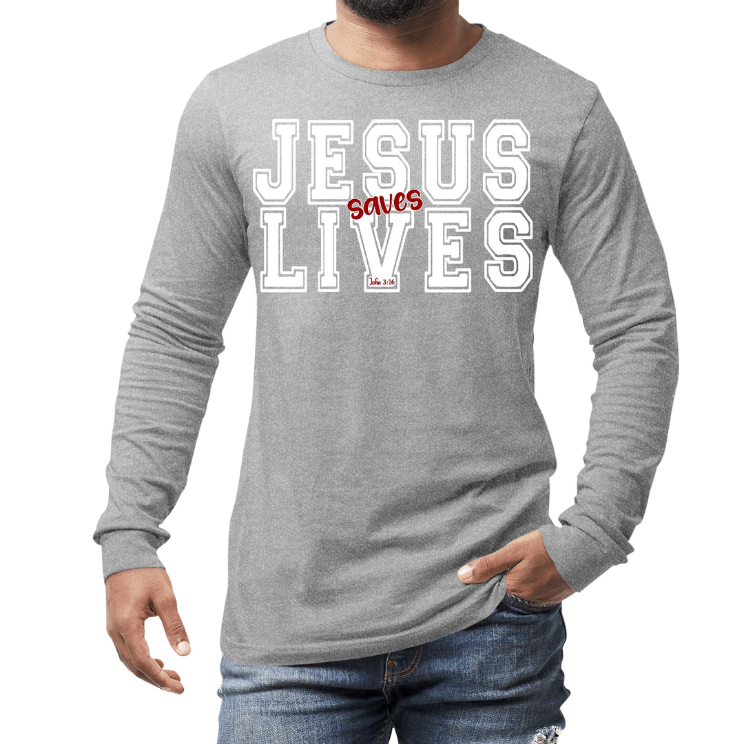 Mens Long Sleeve Graphic T-shirt Jesus Saves Lives White Red - Unisex