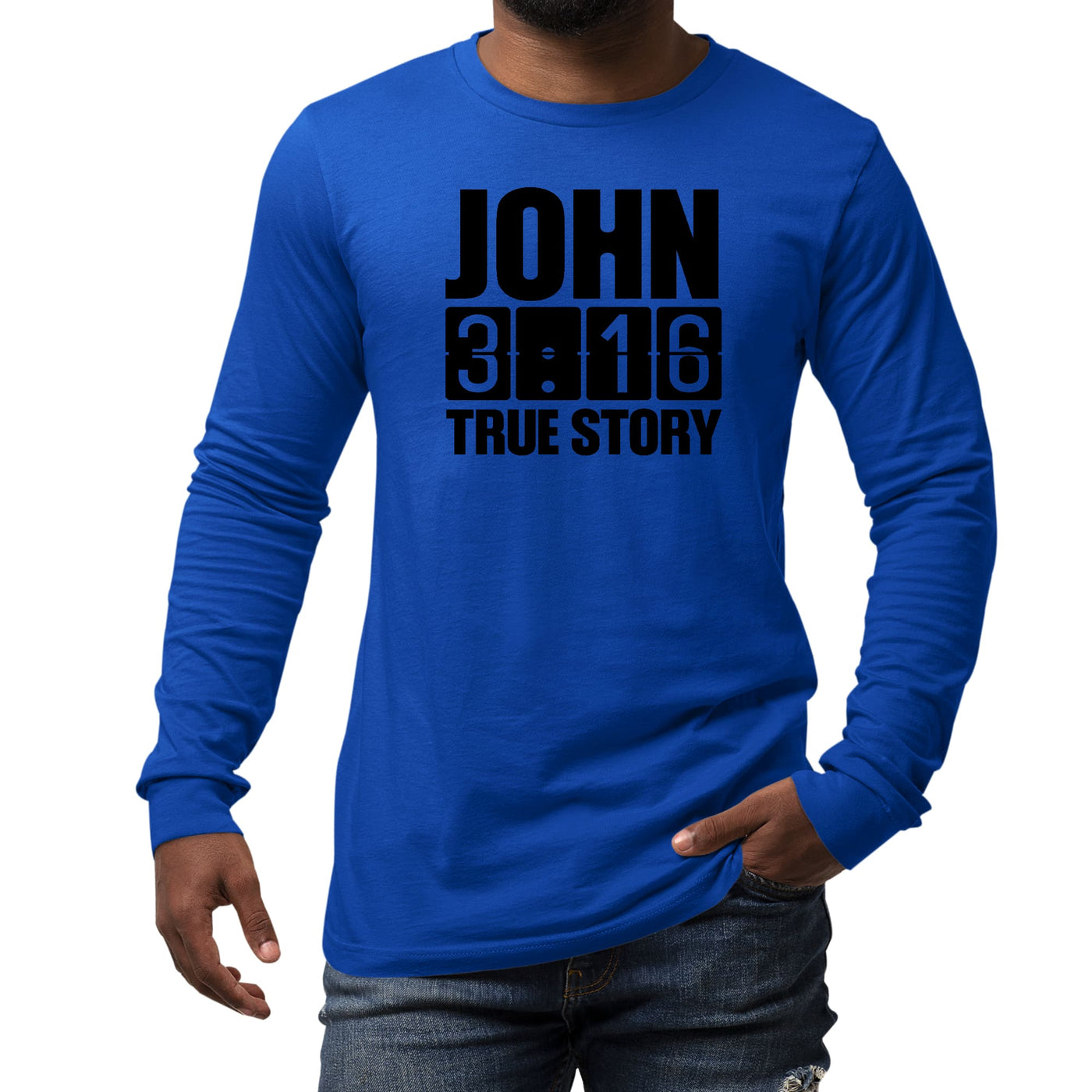 Mens Long Sleeve Graphic T-shirt - John 3:16 True Story - Unisex | T-Shirts