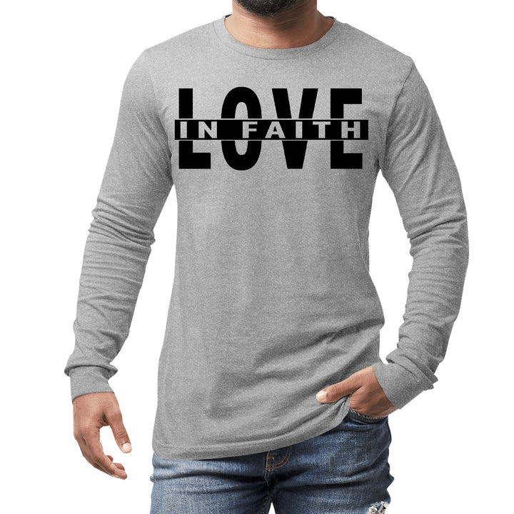 Mens Long Sleeve Graphic T-shirt Love in Faith Black Illustration - Unisex