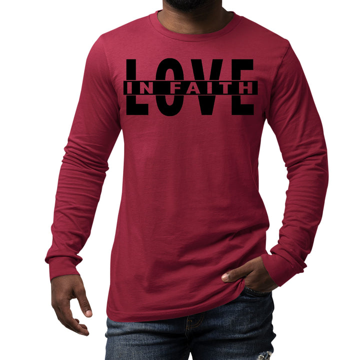 Mens Long Sleeve Graphic T-shirt Love in Faith Black Illustration - Unisex