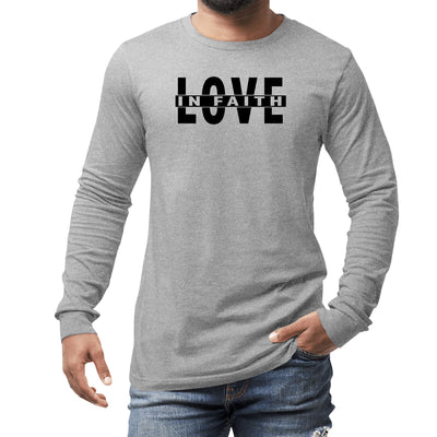 Mens Long Sleeve Graphic T-shirt Love In Faith Black Illustration - Unisex