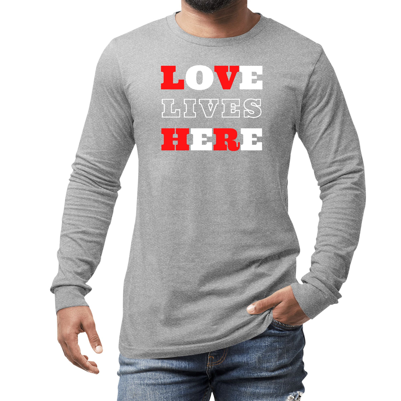 Mens Long Sleeve Graphic T-shirt Love Lives Here Christian - Unisex | T-Shirts