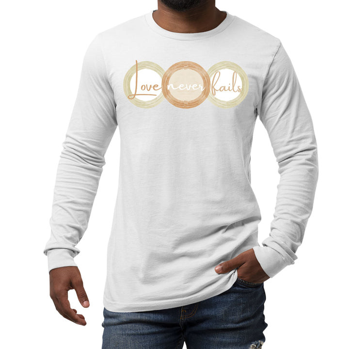 Mens Long Sleeve Graphic T-shirt Love Never Fails Pastel Brown - Unisex