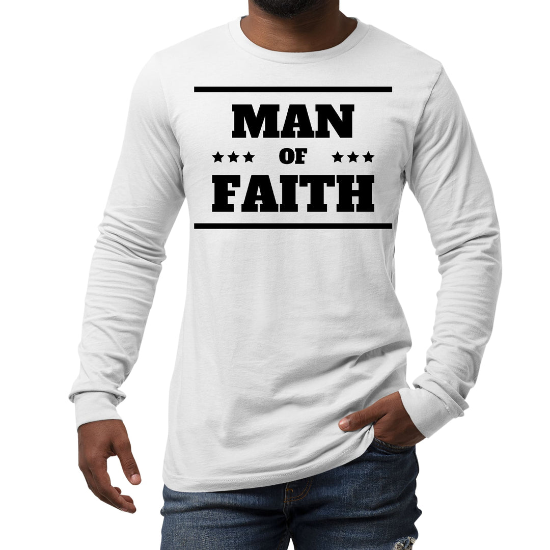 Mens Long Sleeve Graphic T-shirt Man of Faith Black Illustration - Unisex