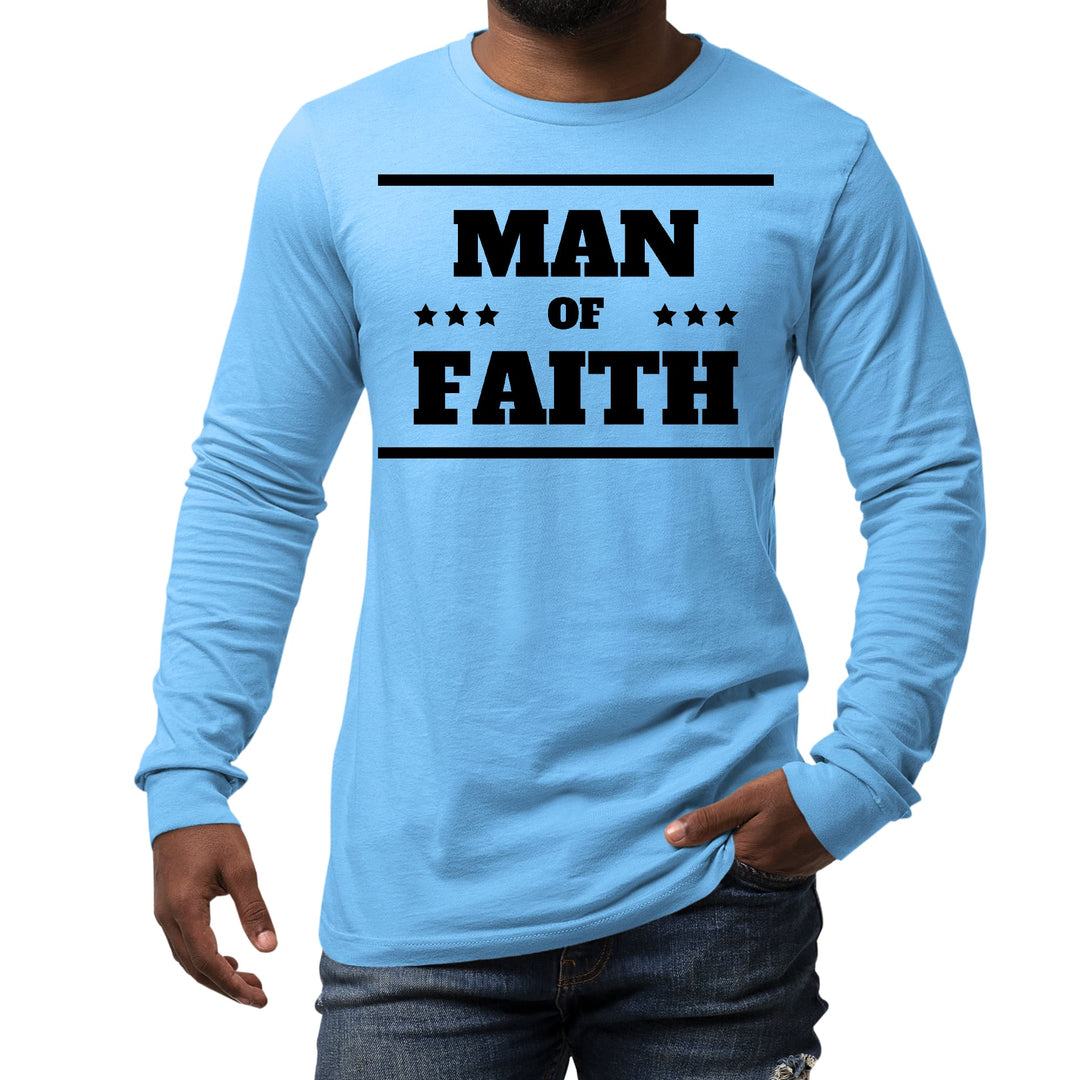 Mens Long Sleeve Graphic T-shirt Man of Faith Black Illustration - Unisex