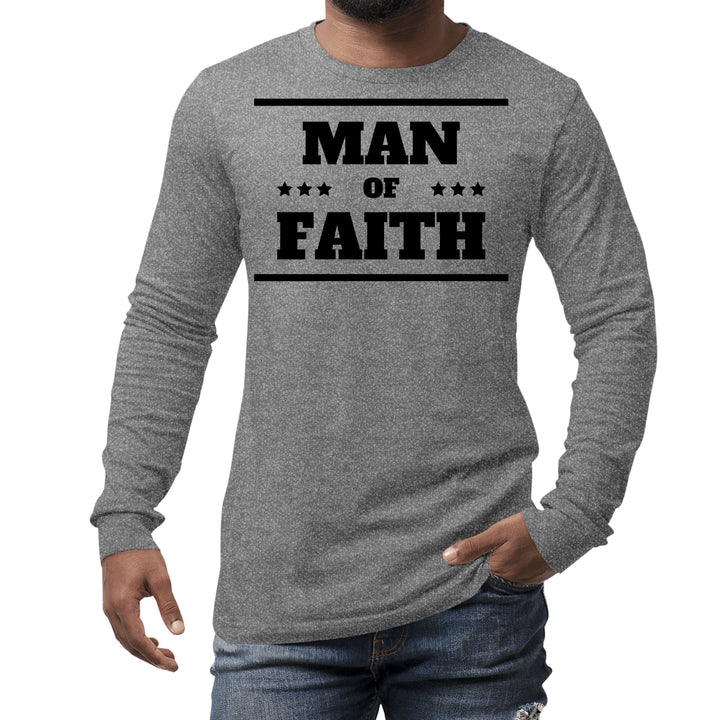 Mens Long Sleeve Graphic T-shirt Man of Faith Black Illustration - Unisex