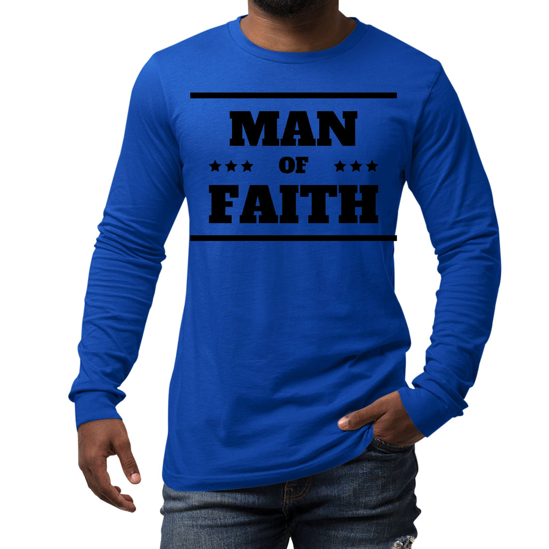 Mens Long Sleeve Graphic T-shirt Man of Faith Black Illustration - Unisex