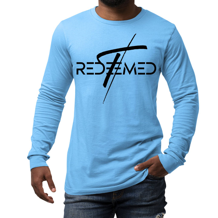 Mens Long Sleeve Graphic T-shirt Redeemed Cross Black Illustration - Unisex