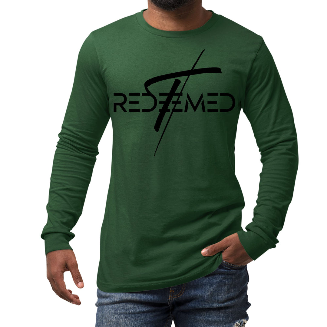 Mens Long Sleeve Graphic T-shirt Redeemed Cross Black Illustration - Unisex