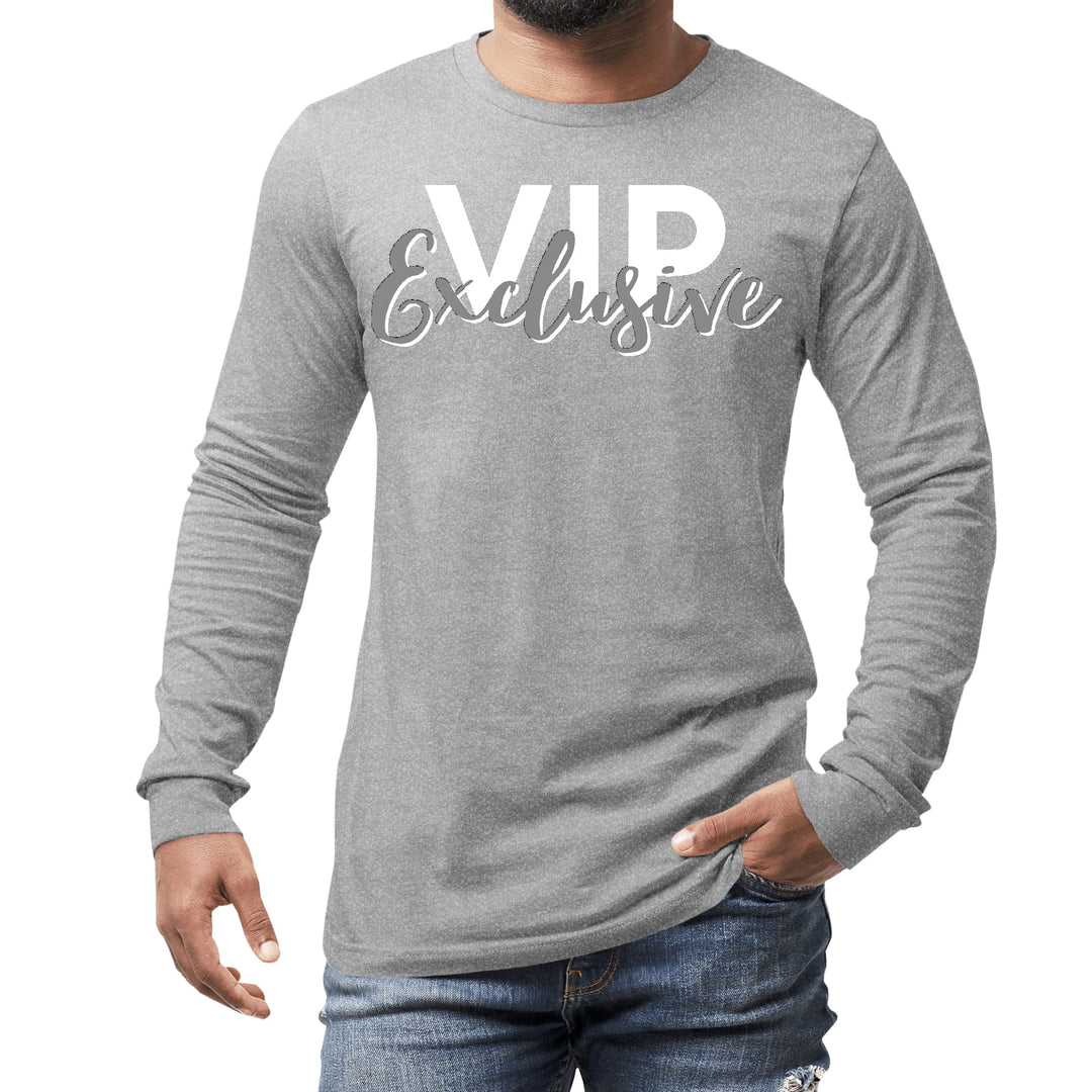 Mens Long Sleeve Graphic T-shirt - Vip Exclusive Grey and White - Unisex