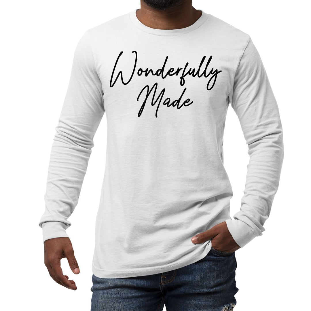 Mens Long Sleeve Graphic T-shirt Wonderfully Made Black Illustration - Unisex