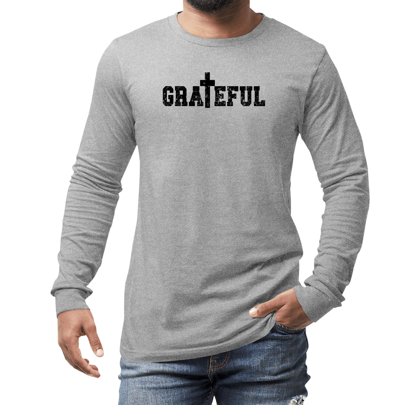 Mens Performance Long Sleeve T-shirt Grateful Print - Unisex | T-Shirts | Long
