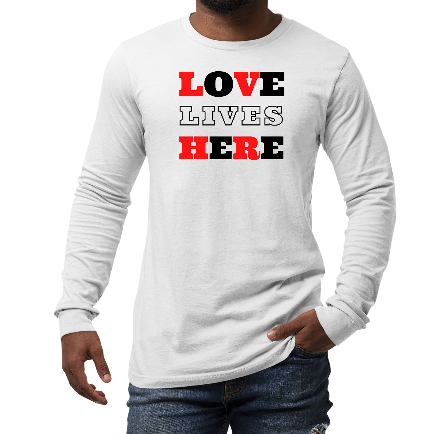 Mens Performance Long Sleeve T - shirt Love Lives Here Christian Red - Unisex