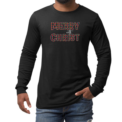Mens Performance Long Sleeve T - shirt Merry With Christ Red And Green - Unisex