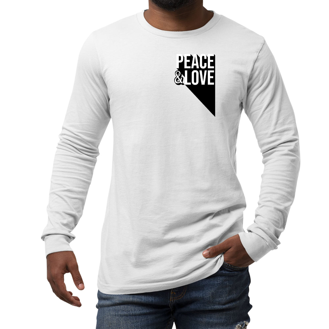 Mens Performance Long Sleeve T-shirt Peace And Love Print - Unisex | T-Shirts