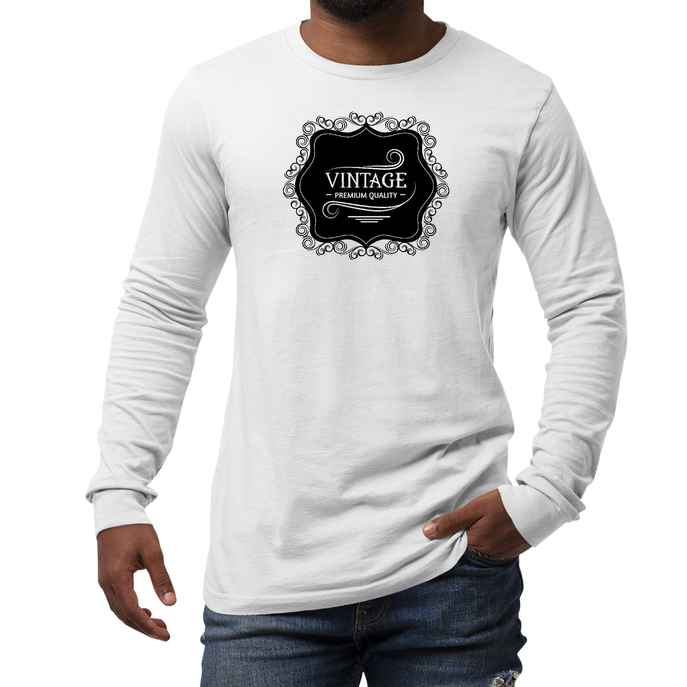 Mens Performance Long Sleeve T-shirt Vintage Premium Quality Black - Unisex