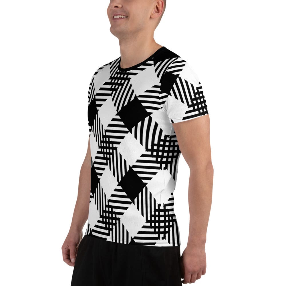 Mens Performance Sport T-shirt - Black and White Plaid Print - Mens | T-Shirts