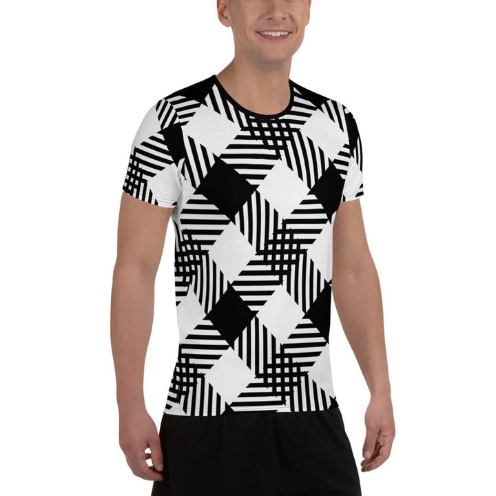 Mens Performance Sport T-shirt - Black and White Plaid Print - Mens | T-Shirts