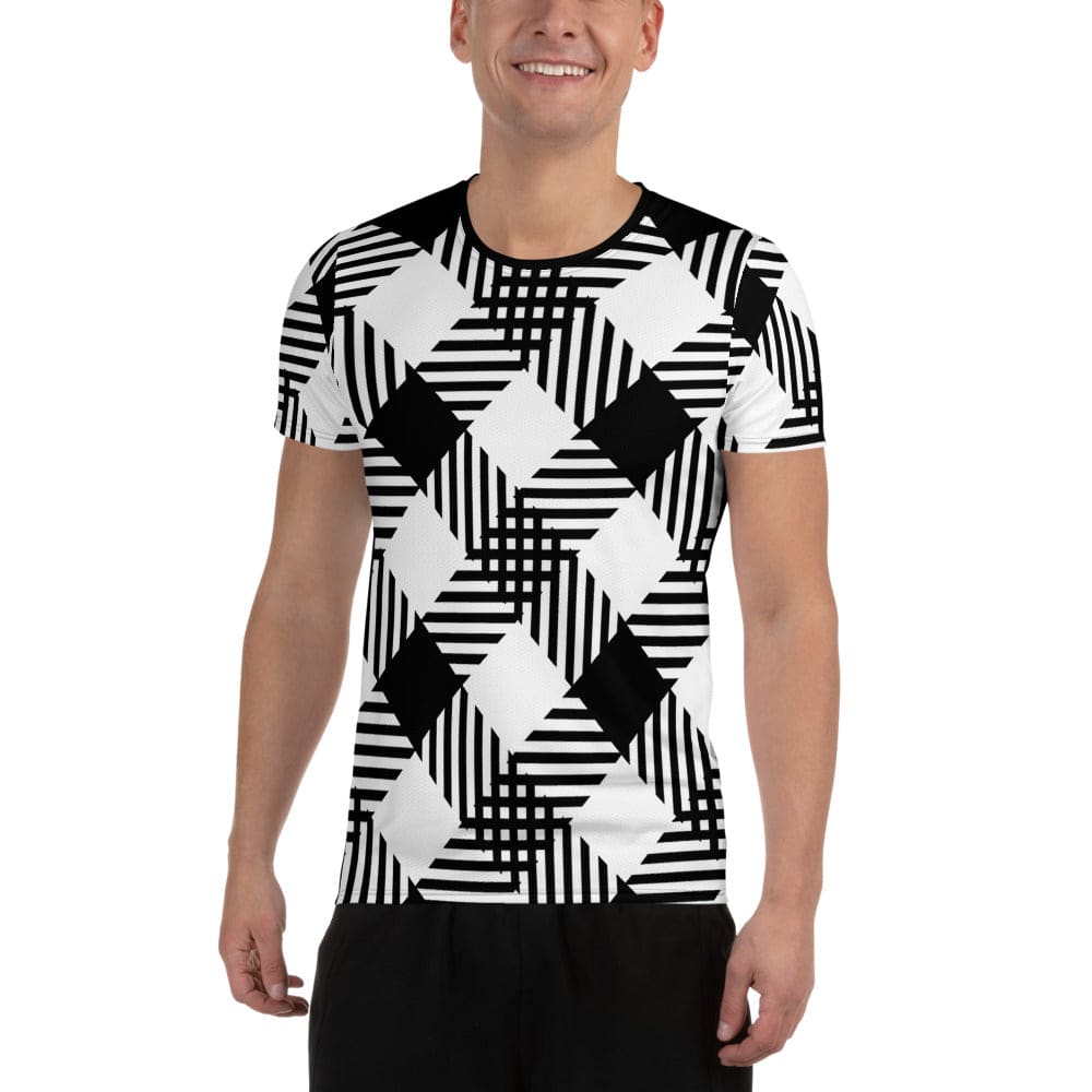 Mens Performance Sport T-shirt - Black and White Plaid Print - Mens | T-Shirts