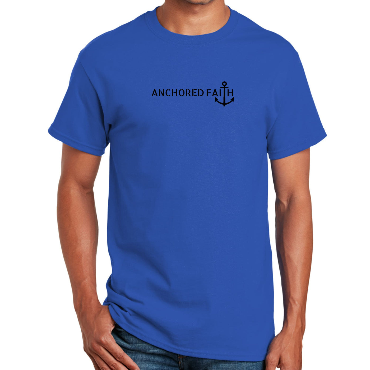 Mens Performance T - shirt Anchored Faith Black Print - T - Shirts