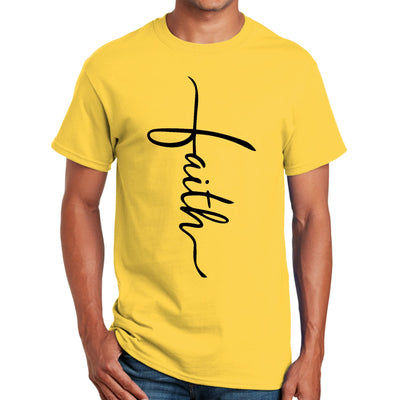 Mens Performance T - shirt Faith Script Cross Black Illustration - T - Shirts