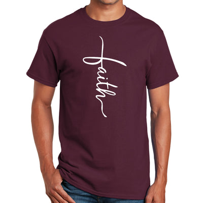 Mens Performance T - shirt Faith Script Cross Illustration - T - Shirts