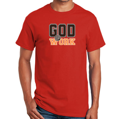 Mens Performance T - shirt God @ Work Brown And Orange Print - T - Shirts