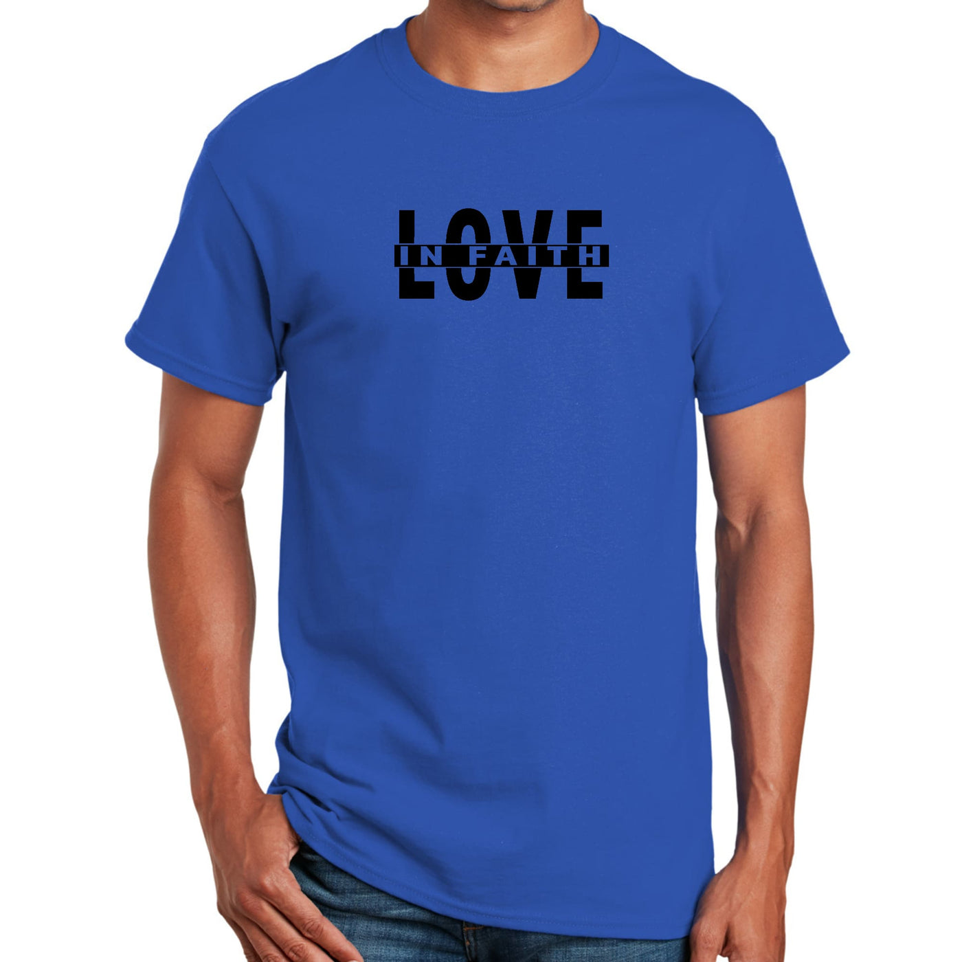 Mens Performance T-shirt Love In Faith Black Illustration - Mens | T-Shirts