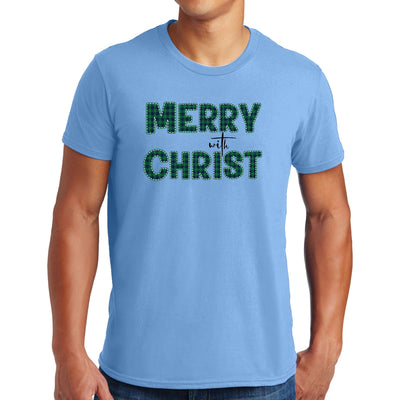 Mens Performance T-shirt Merry With Christ Green Plaid Christmas - Mens