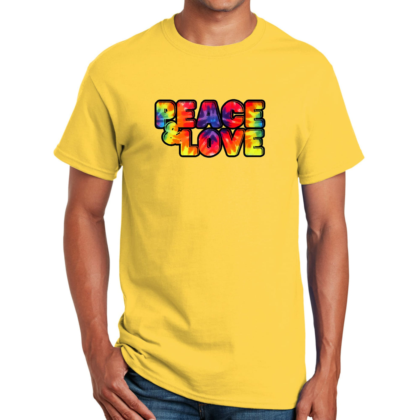 Mens Performance T - shirt Peace And Love Multicolor Illustration - T - Shirts