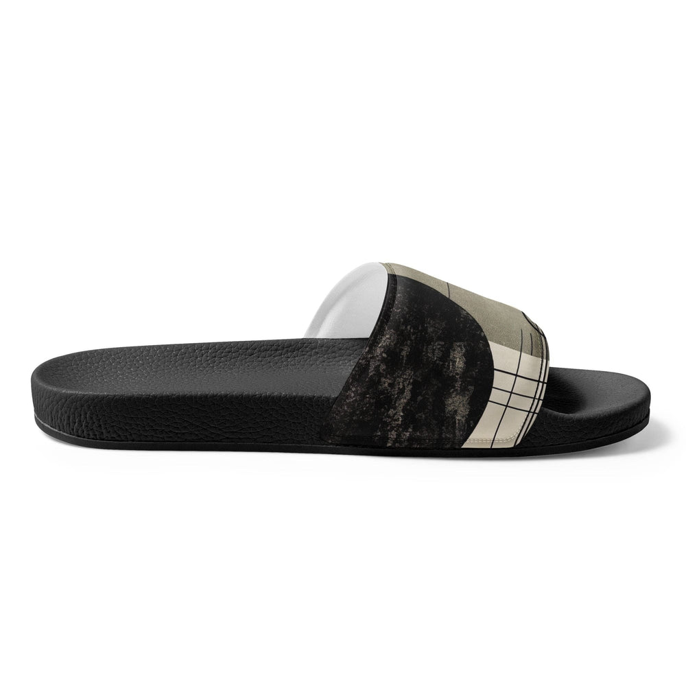 Mens Slide Sandals - Abstract Black Beige Brown Geometric Shapes - Mens | Slides