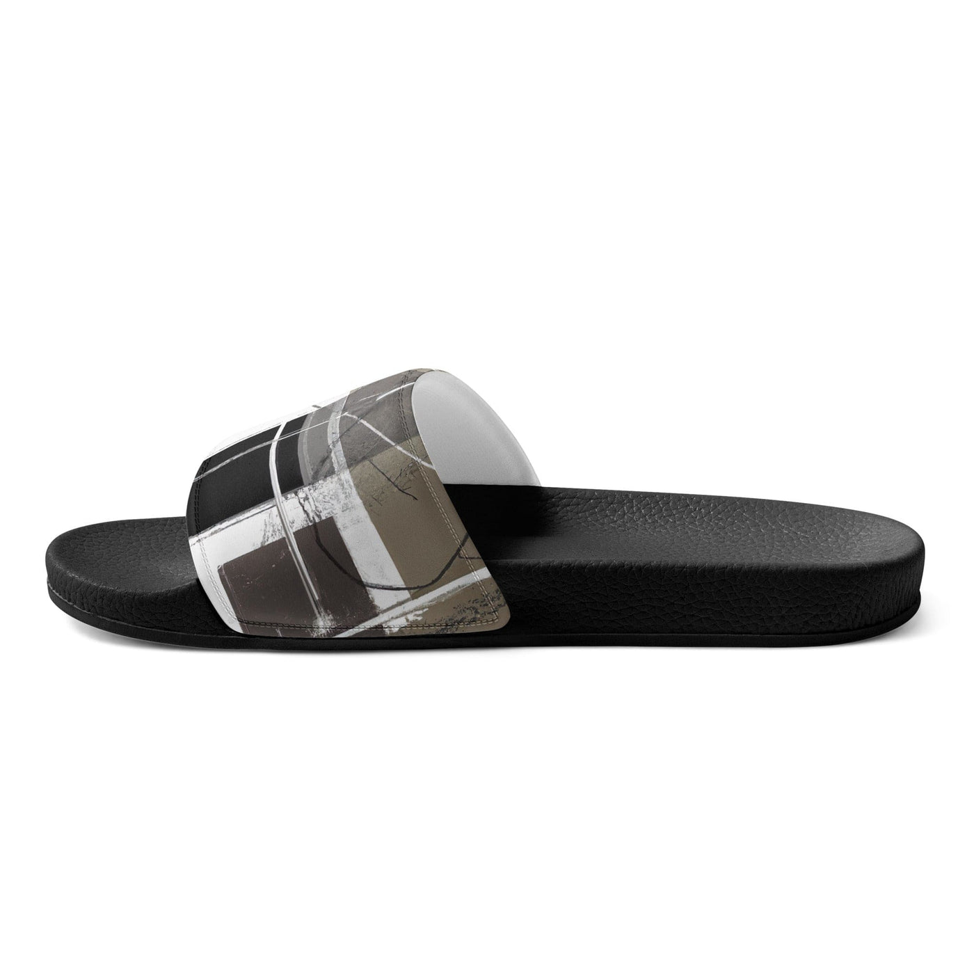 Mens Slide Sandals Abstract Black Brown Beige Geometric Contemporary - Mens