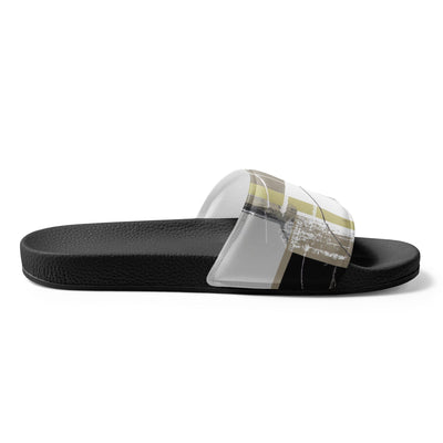 Mens Slide Sandals Abstract Black Brown Beige Geometric Contemporary - Mens
