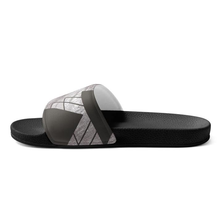 Mens Slide Sandals - Ash Grey and White Triangular Colorblock - Mens/Slides
