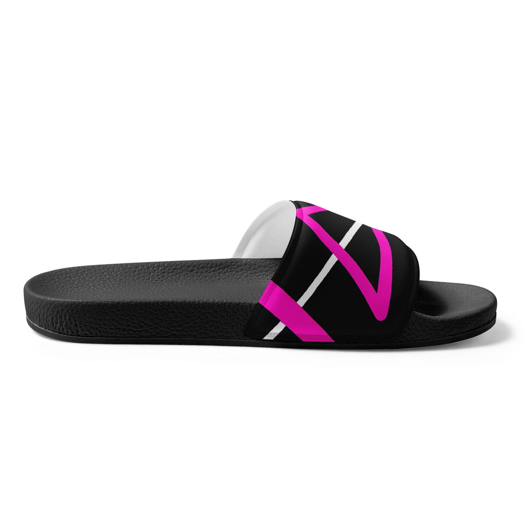 Mens Slide Sandals Black and Pink Geometric Pattern - Mens | Slides