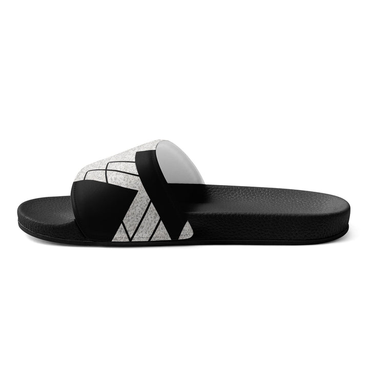 Mens Slide Sandals Black and White Ash Grey Triangular Colorblock - Mens