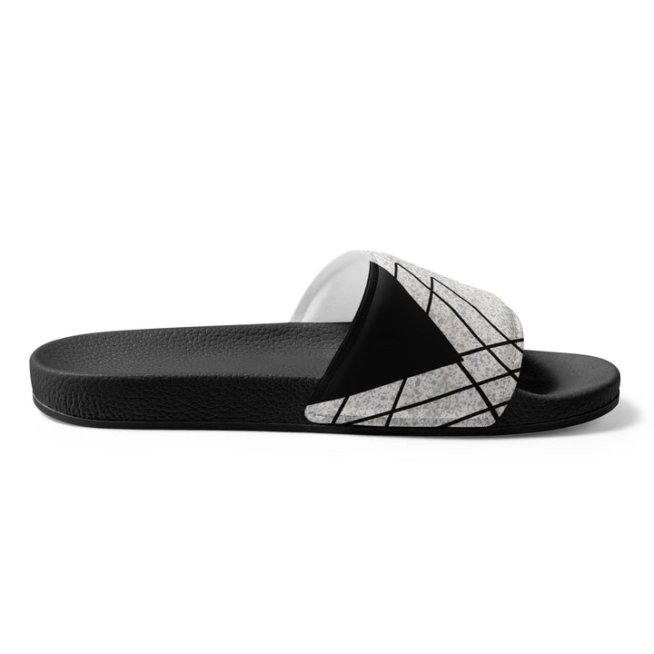 Mens Slide Sandals Black and White Ash Grey Triangular Colorblock - Mens