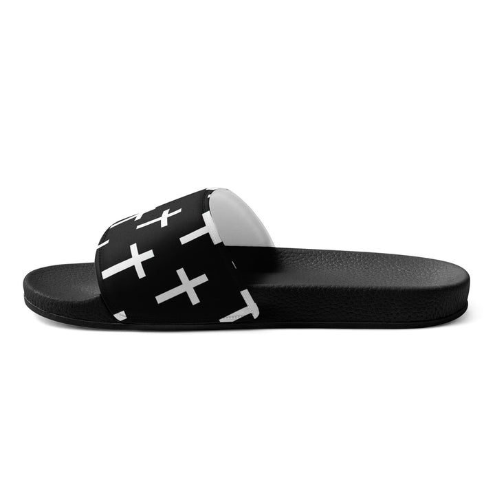 Mens Slide Sandals Black and White Seamless Cross Pattern - Mens | Slides