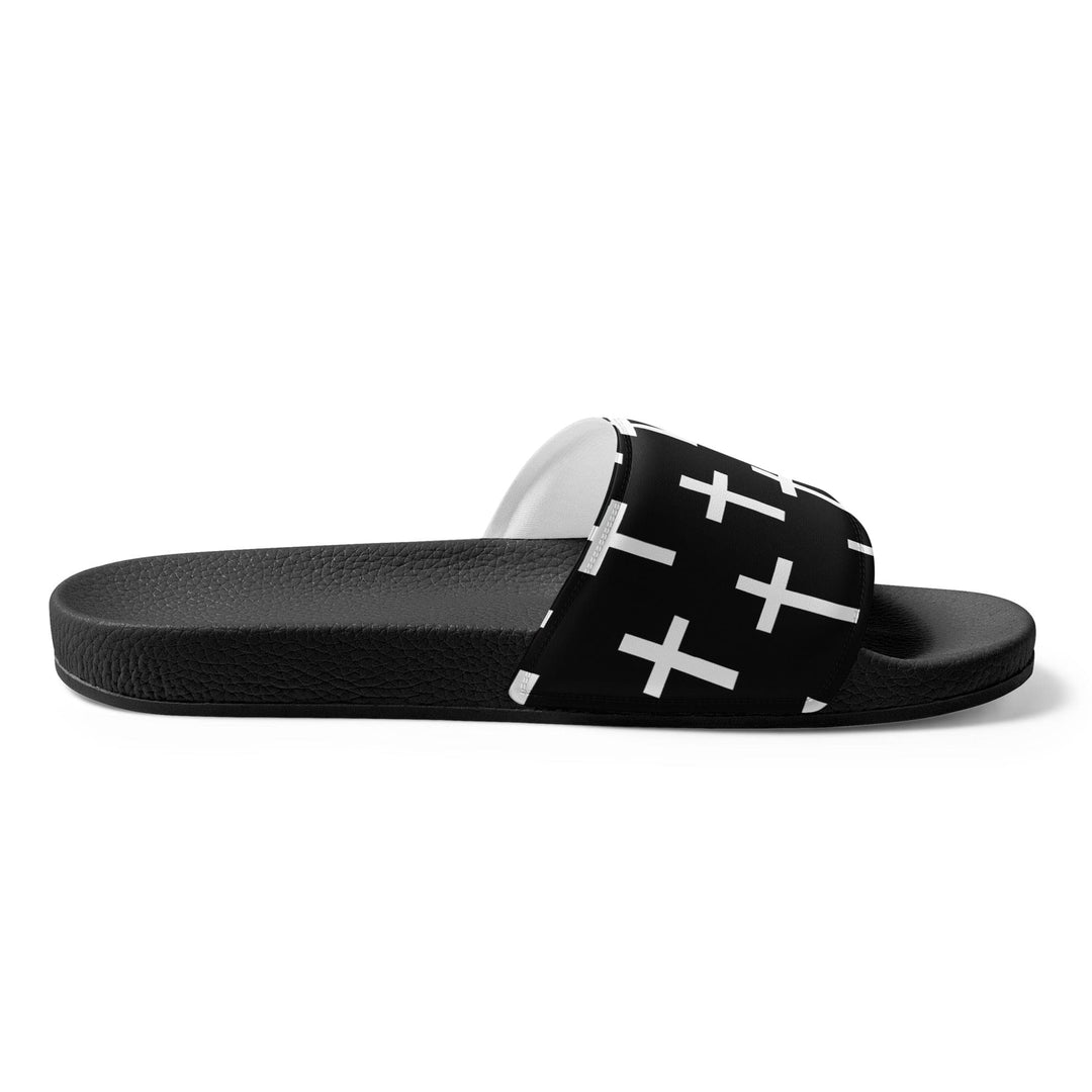 Mens Slide Sandals Black and White Seamless Cross Pattern - Mens | Slides