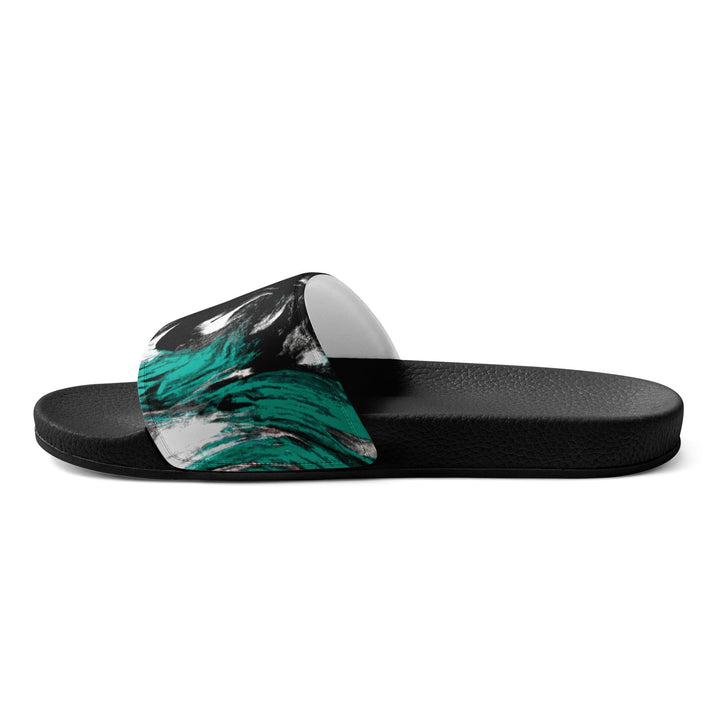 Mens Slide Sandals - Black Green White Abstract Pattern - Mens/Slides