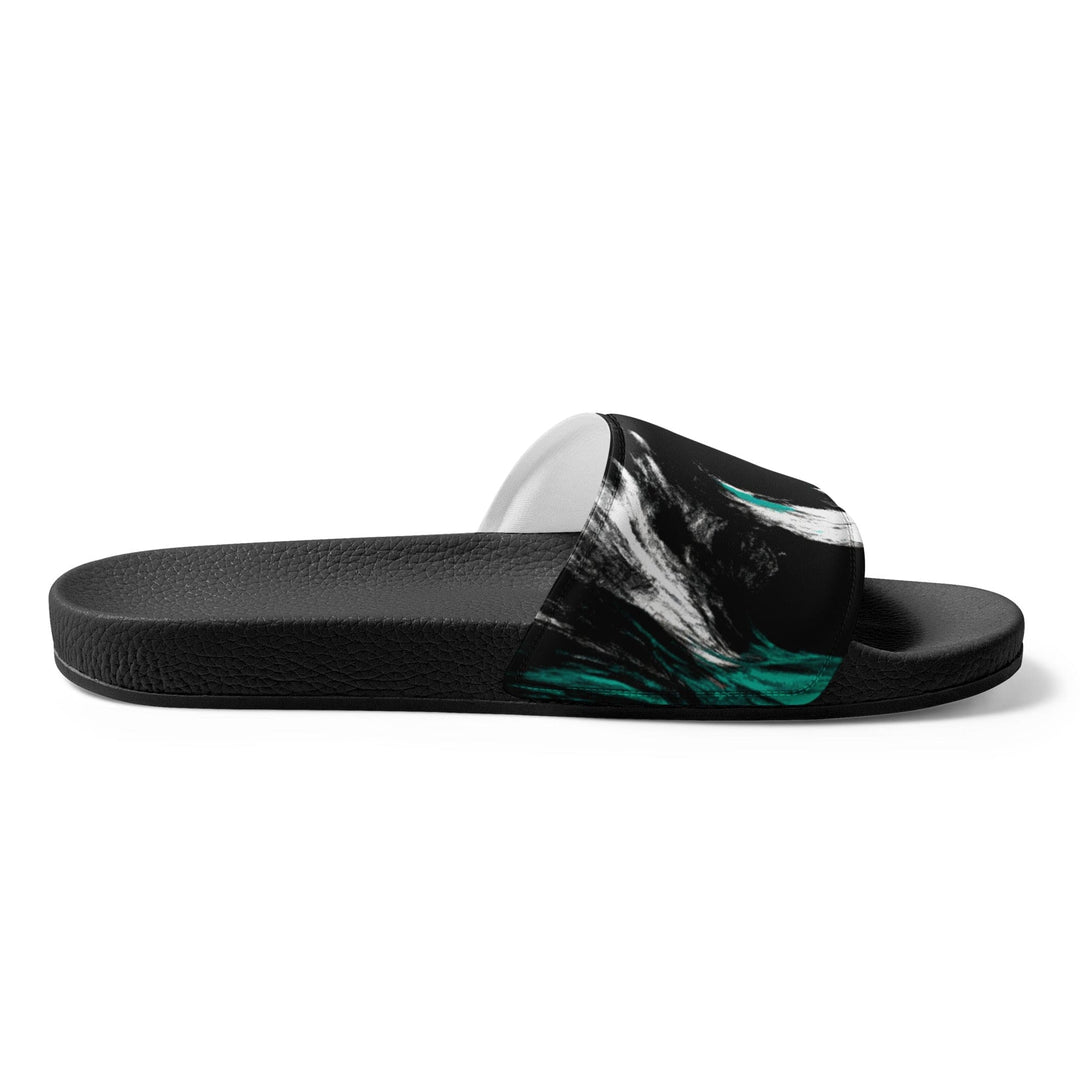 Mens Slide Sandals - Black Green White Abstract Pattern - Mens/Slides
