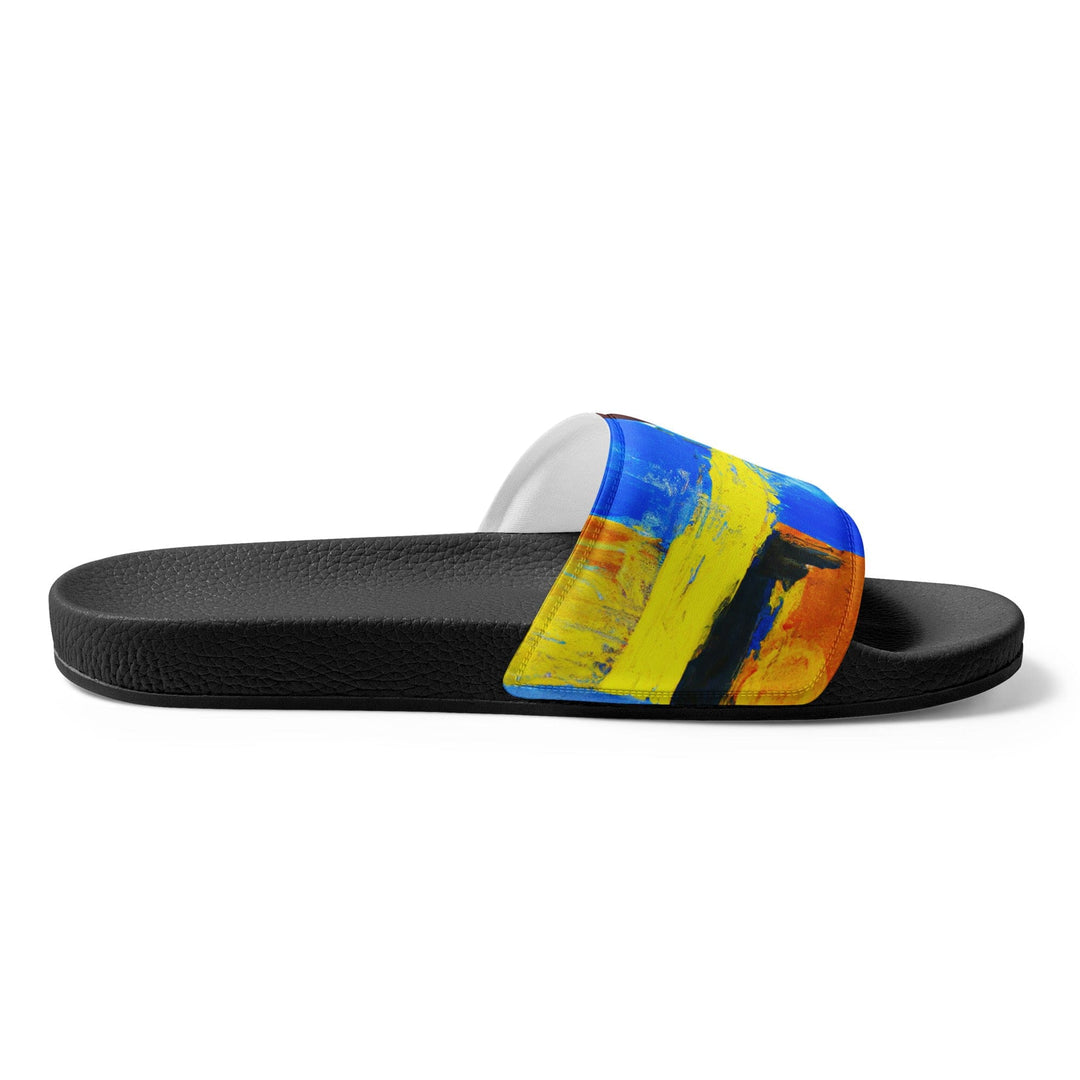 Mens Slide Sandals - Blue Red Yellow Multicolor Abstract Pattern - Mens | Slides