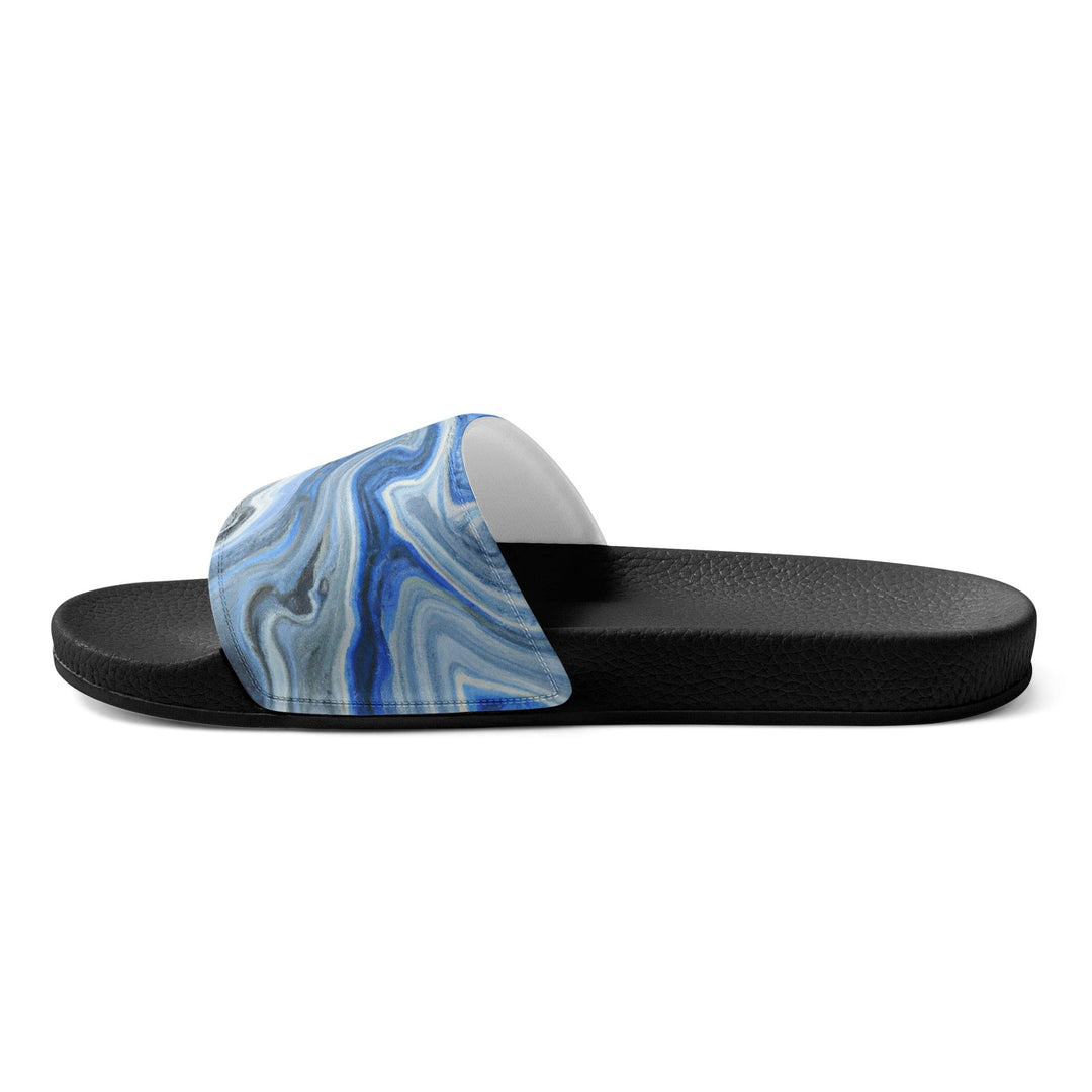 Mens Slide Sandals - Blue White Grey Marble Pattern - Mens | Slides