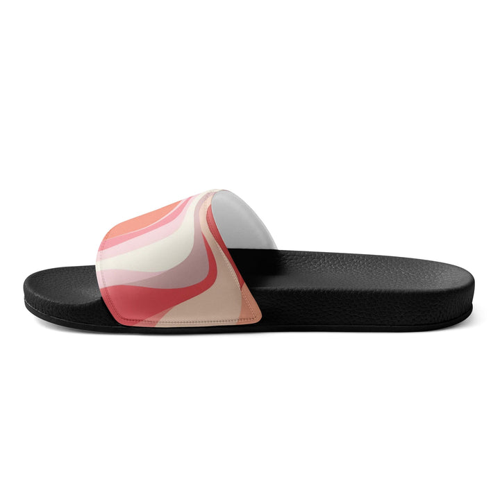 Mens Slide Sandals - Boho Pink and White Contemporary Art Lined Pattern