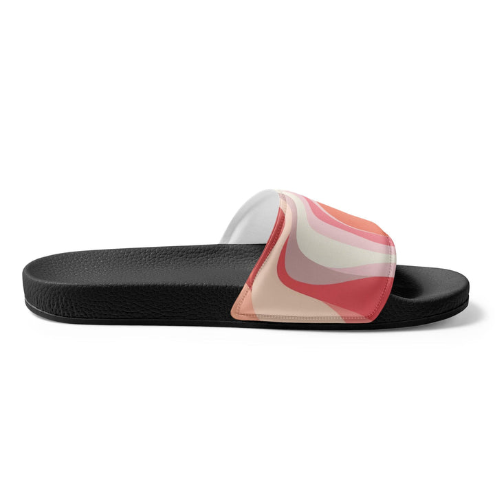 Mens Slide Sandals - Boho Pink and White Contemporary Art Lined Pattern